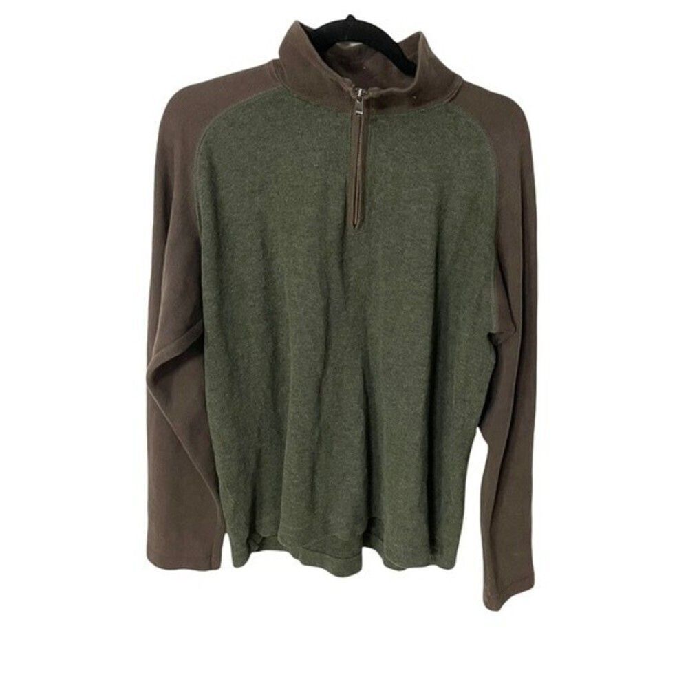 GAP sweater mens hunter green brown 100% cotton 90s vibe half zip size large